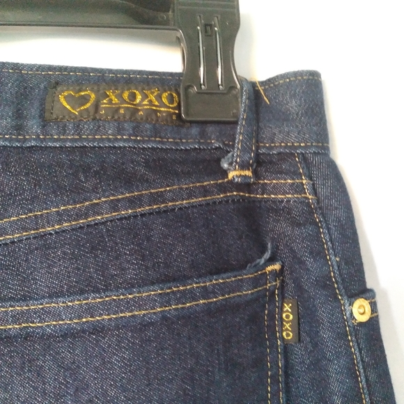 Xoxo Denim Jeans Juniors Size 5/6 Dark Wash Straight Leg Reg Fit Gold Accents - Picture 6 of 7